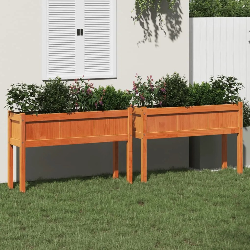 Fioriere Da Giardino 2pz Gambe Marrone Cera Legno Massello Pino /