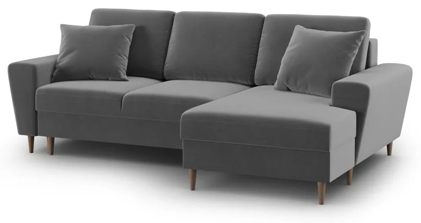 Divano angolare grigio chiaro allungabile e con contenitore (con penisola a destra/con chaise lounge) con rivestimento in velluto Kyoto – Cosmopolitan Design