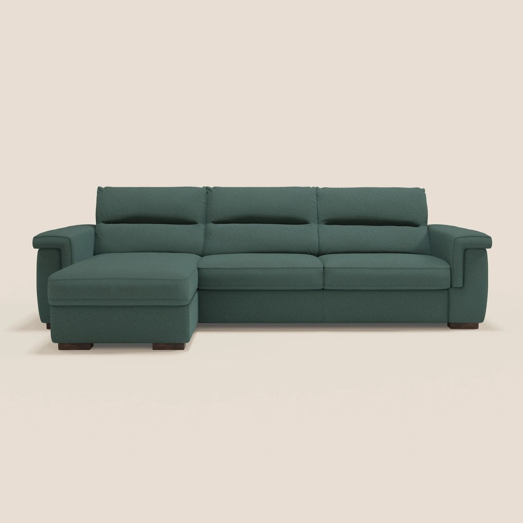 Magnolia divano letto angolare con Penisola Contenitore - Materasso H18 cm in tessuto smacchiabile T05 verde
