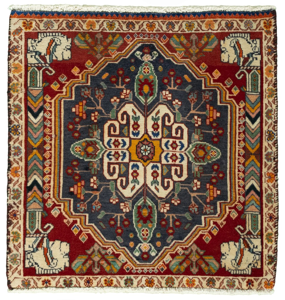 Shiraz Tappeto 60 x 60 Rosso (Iran) Annodato A Mano