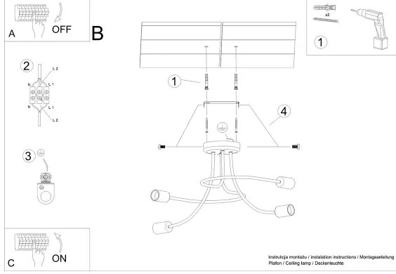 Sollux SL.1455 - Lampadario a sospensione con supporto rigido LEVAR 4xE27/15W/230V nero