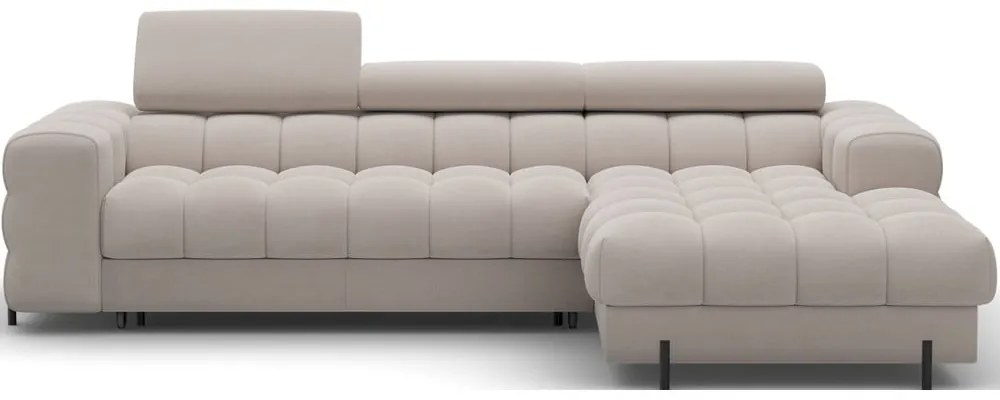 Divano angolare beige allungabile/con contenitore (con penisola a destra/con chaise lounge) e rivestimento in velluto Felro – ELTAP