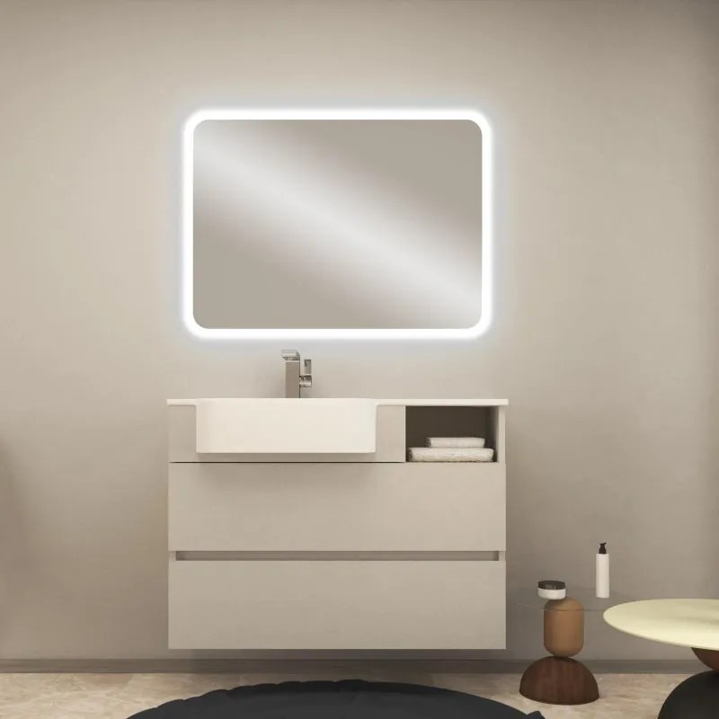 Mobile bagno sospeso con lavabo L 100 cm bianco 2 cassetti per vasca centrale Paris