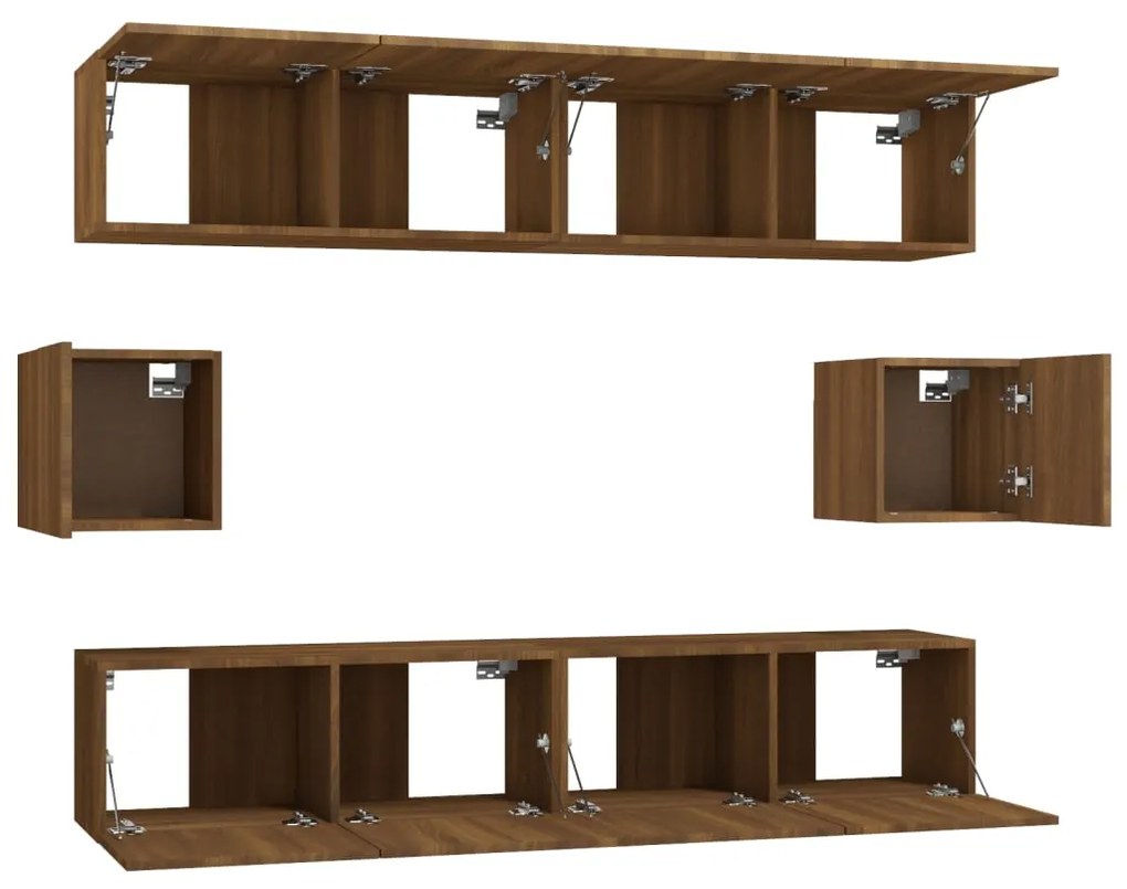 Set mobili porta tv 6 pz rovere marrone in legno multistrato