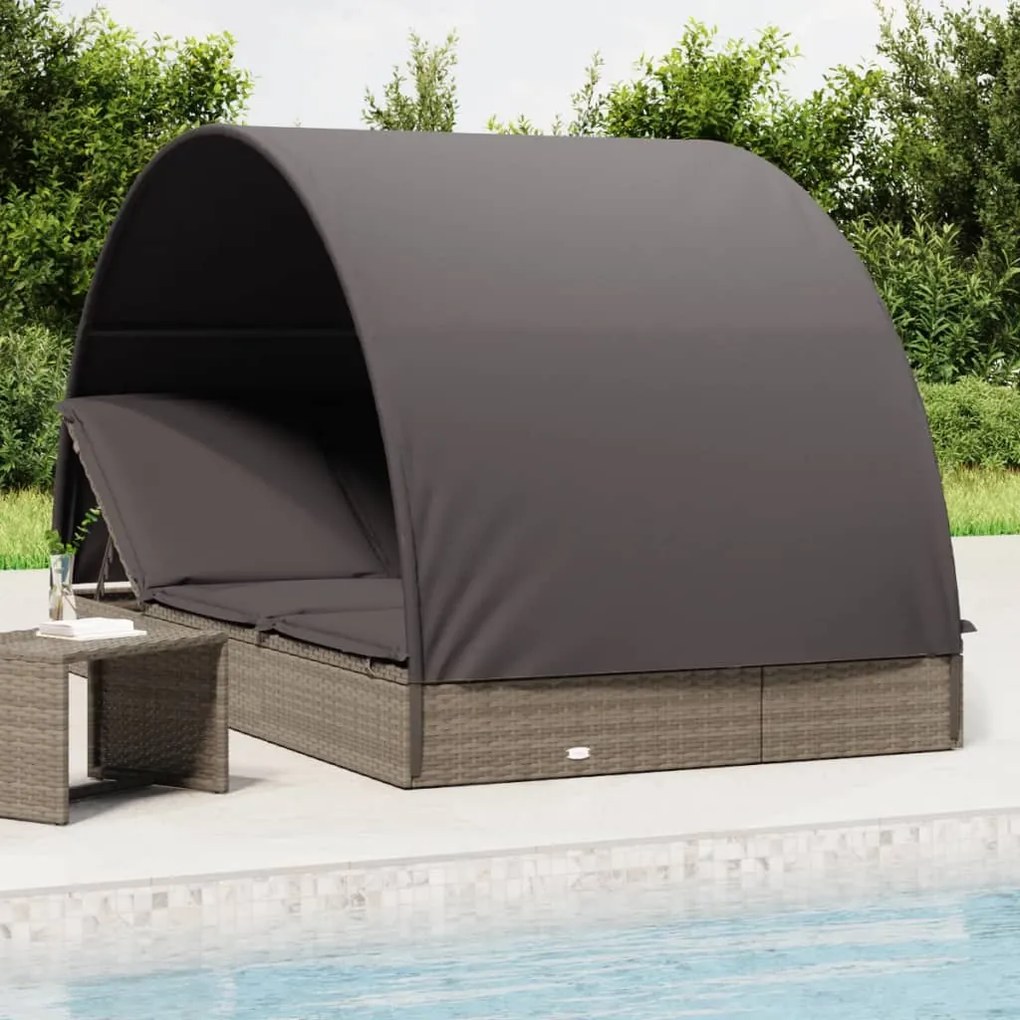 Lettino Doppio Tetto Rotondo Grigio 211x112x140 Cm Polyrattan /