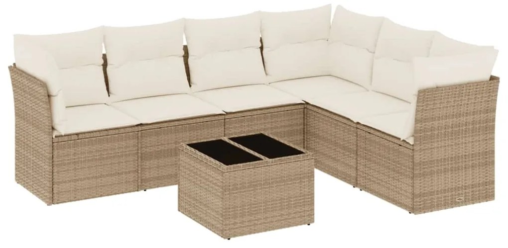 Set divani da giardino 7 pz con cuscini beige in polyrattan