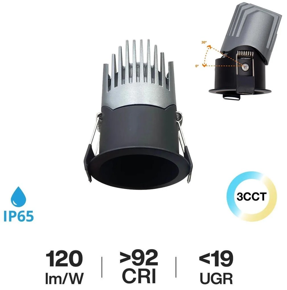 Faro LED da Incasso 6W Nero Ø45mm IP65 CCT UGR19 con driver Philips Colore Bianco Variabile CCT