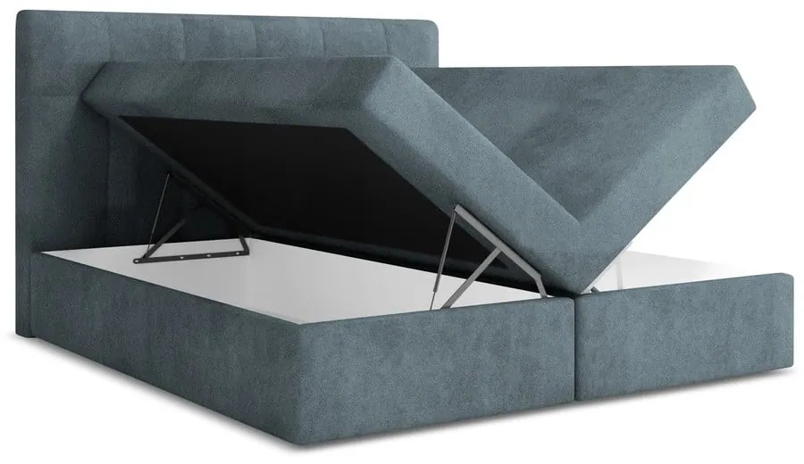 Letto boxspring azzurro con contenitore 180x200 cm Palta – Makamii