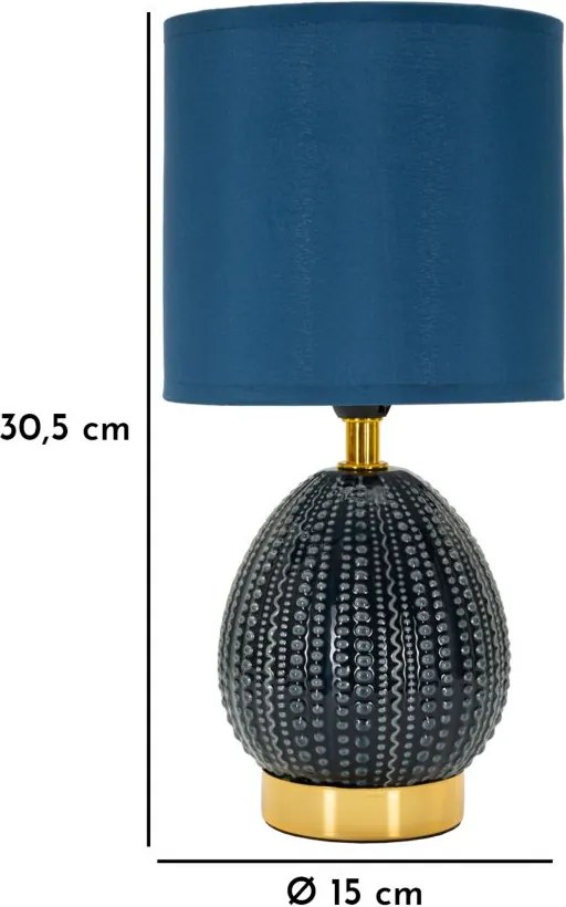 Lampada da Comodino Flavi Blu Ø15x30,5 cm in Ceramica e Ferro e Tessuto Blu...