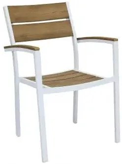 Poltrona Cayman con Struttura in Alluminio e Seduta in Polywood Teak, Bianco