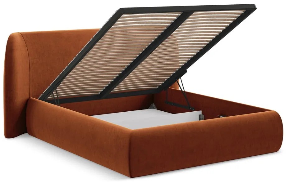 Letto matrimoniale imbottito in terracotta con contenitore a griglia 180x200 cm Hauke - Makamii