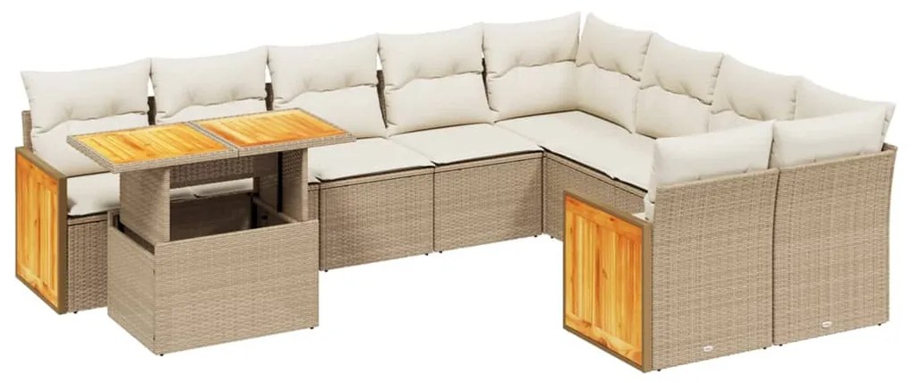 Set divano da giardino 10 pz con cuscini beige in polyrattan