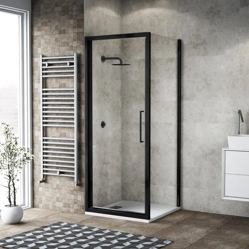 Porta doccia saloon L 97-101 cm x H 195 cm per nicchia in vetro trasparente SP. 6 mm, profilo nero, serie Record