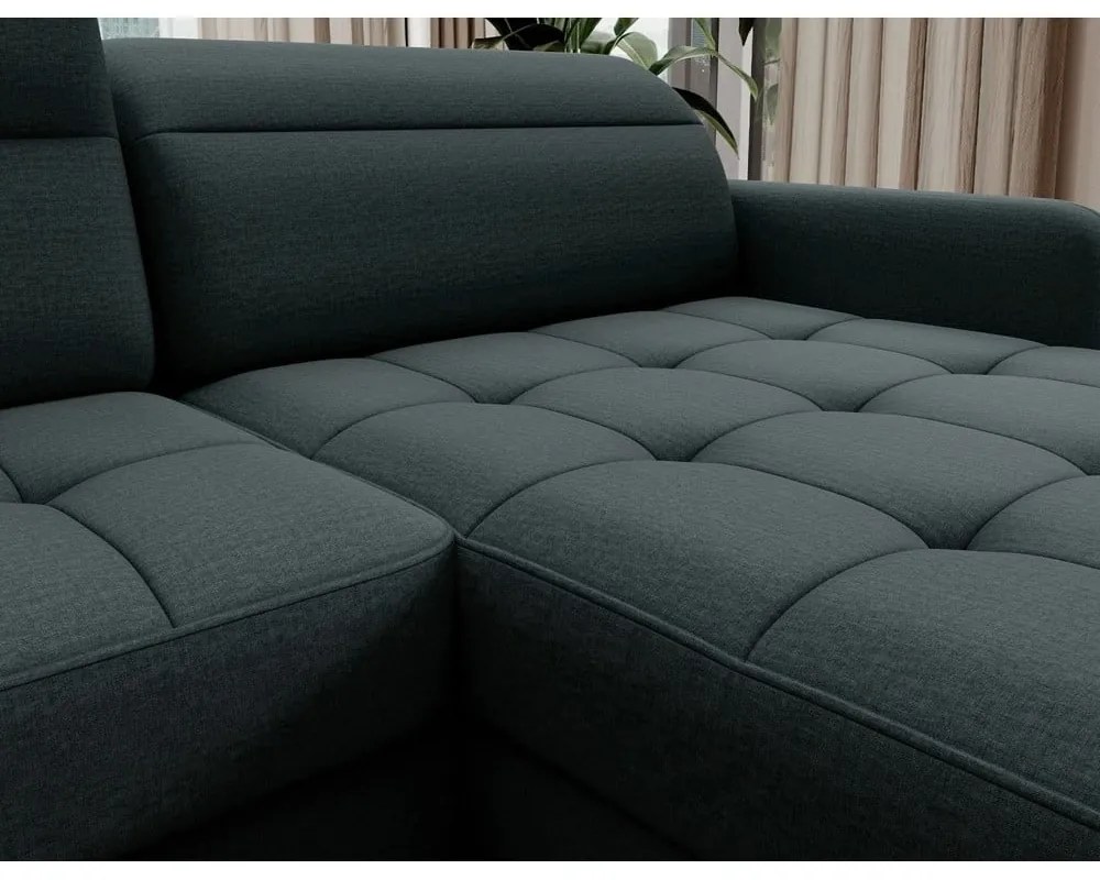 Divano angolare verde allungabile/con contenitore (con penisola a sinistra/a U) e rivestimento in velluto Berrto – ELTAP