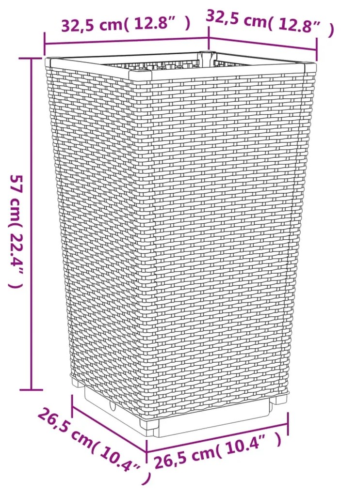 Fioriere da Giardino 2 pz Marrone 32,5x32,5x57 cm in PP