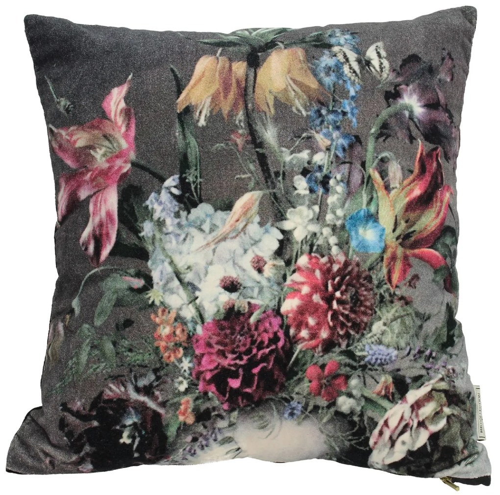 Cuscino 45x45 cm in velluto con fiori multicolore