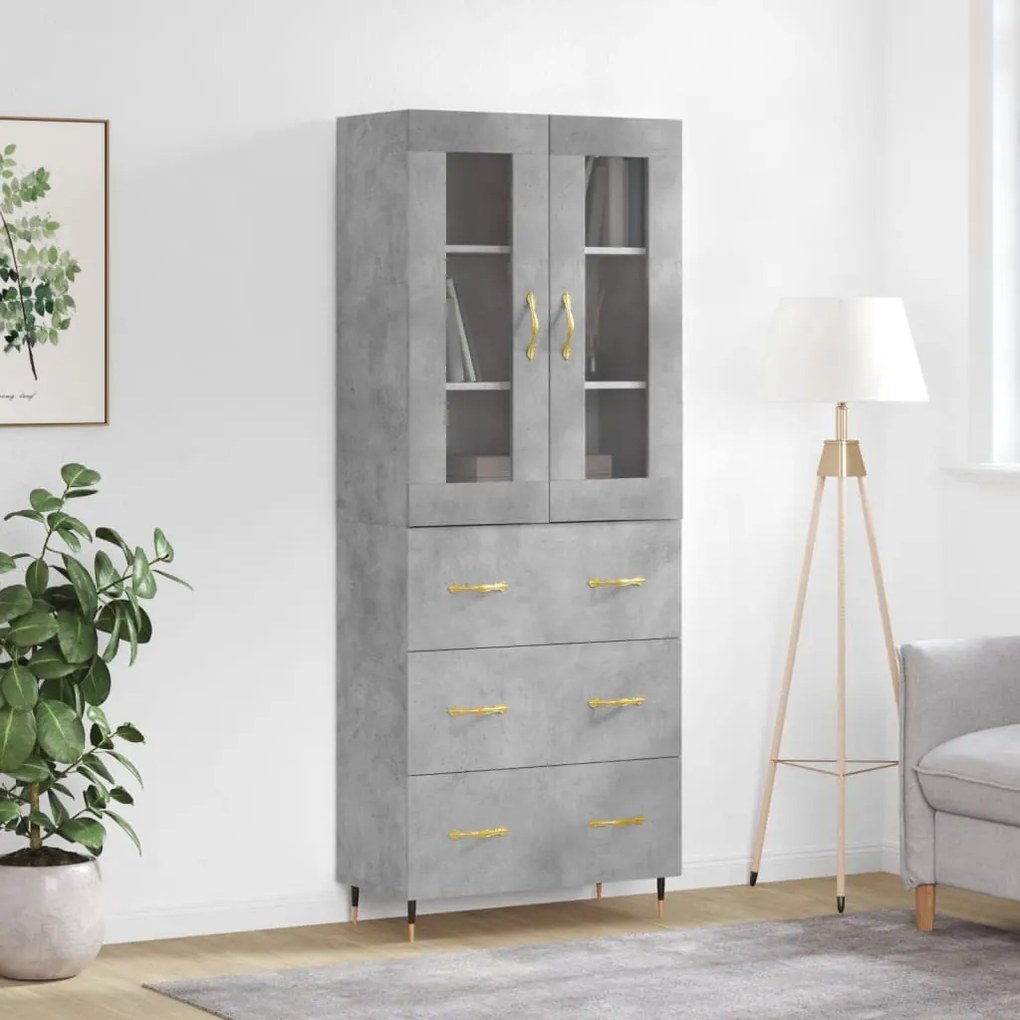 Credenza Grigio Cemento 69,5x34x180 Cm İn Legno Multistrato /