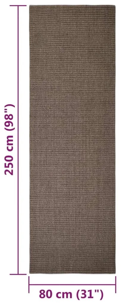 Tappeto in Sisal Naturale 80x250 cm Marrone