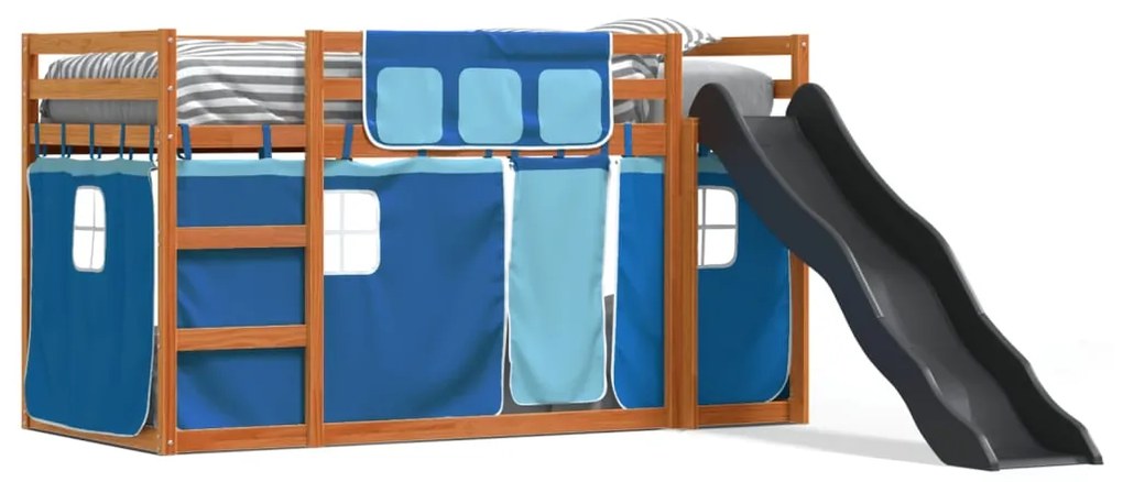 Letto A Castello Con Scivolo E Tende Blu 80x200 Cm /