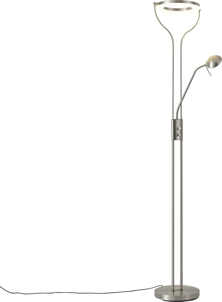 Lampada da terra moderna in acciaio con braccio di lettura con LED e dimmer - Divo