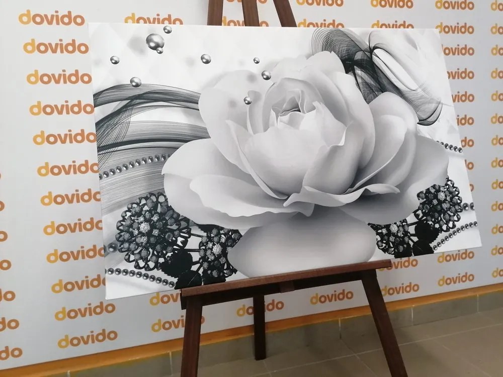 Quadro su tela – Rose di lusso con astrazione in bianco e nero