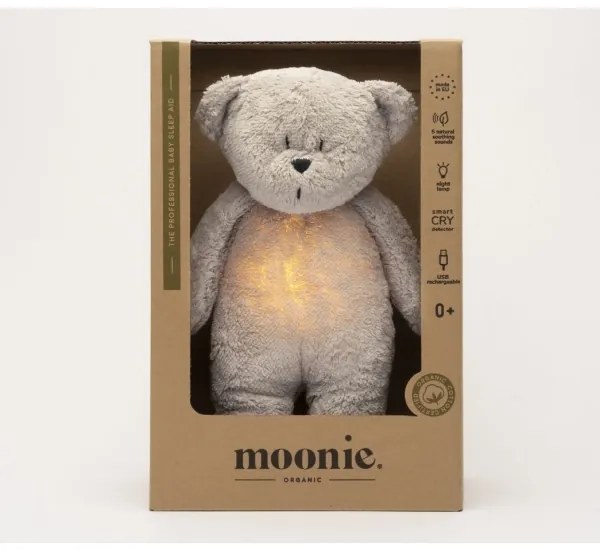 Moonie - Compagno di coccole con melodia e luce orsacchiotto 2.0 organic grigio