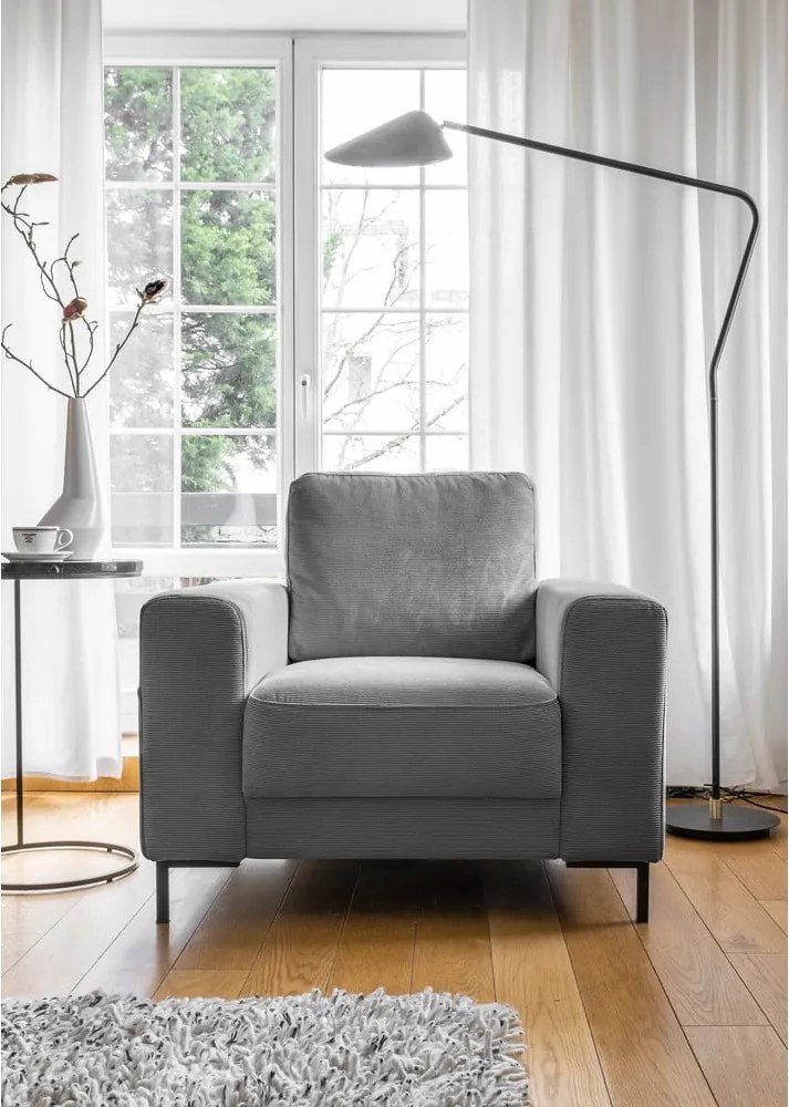 Poltrona in velluto a coste grigio Lofty Lilly - Miuform