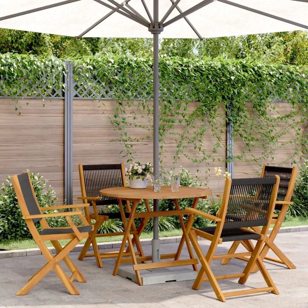 Set Pranzo Da Giardino 5 Pz Nero Polipropilene E Legno Massello /