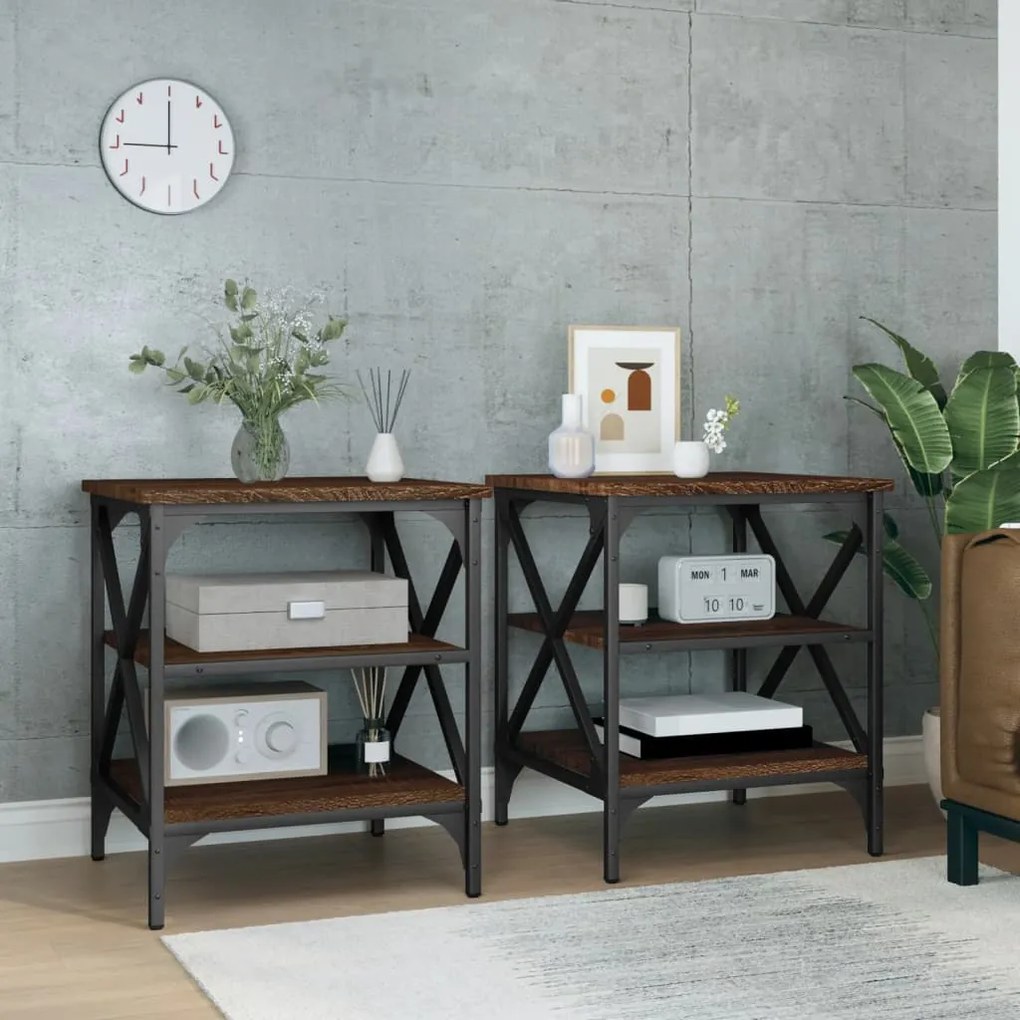 Tavolini 2 Pz Rovere Marrone 40x42x50 Cm İn Legno Multistrato /