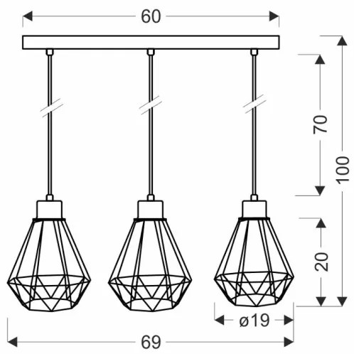 Lampadario a sospensione con filo PRIMO 3xE27/60W/230V nero/oro
