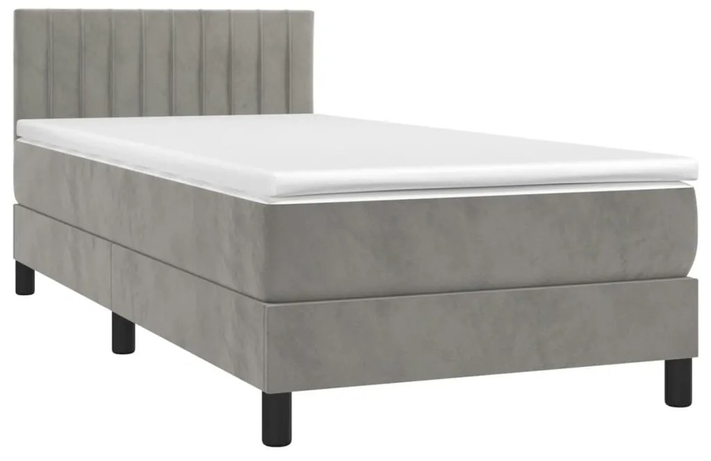 Letto a molle materasso e led grigio chiaro 90x190 cm velluto