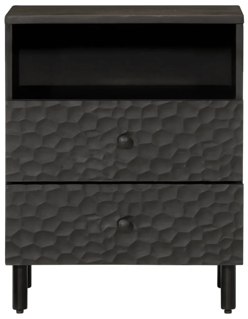 Comodino nero 50x33x60 cm in legno massello di mango