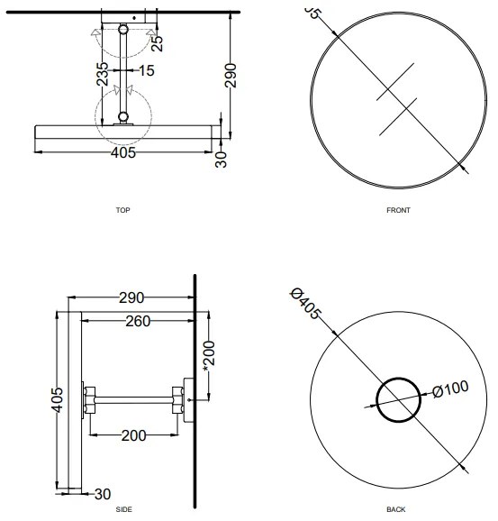 Cielo Arcadia Pluto Specchio 40 Cm tondo senza Luce Led Ed Interruttore In Metallo Talco