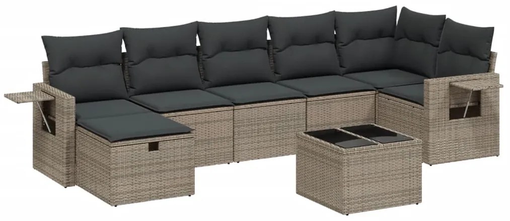 Set divano da giardino 8 pz con cuscini grigio in polyrattan