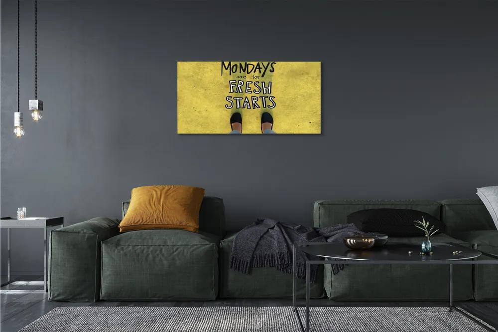 Quadro su tela Iscrizione dello sfondo delle gambe gialle 100x50 cm