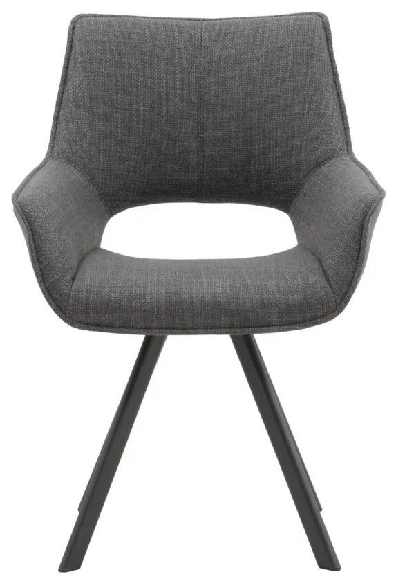 Set di sedie MONTMARTRE in similpelle grigio, tessuto grigio e gambe in metallo nero, con braccioli