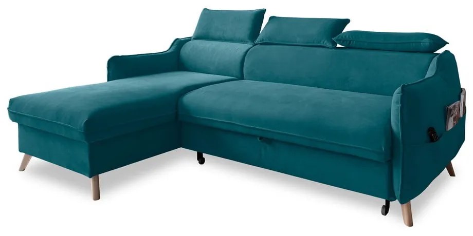 Divano letto angolare in velluto turchese (angolo sinistro) Sweet Harmony - Miuform