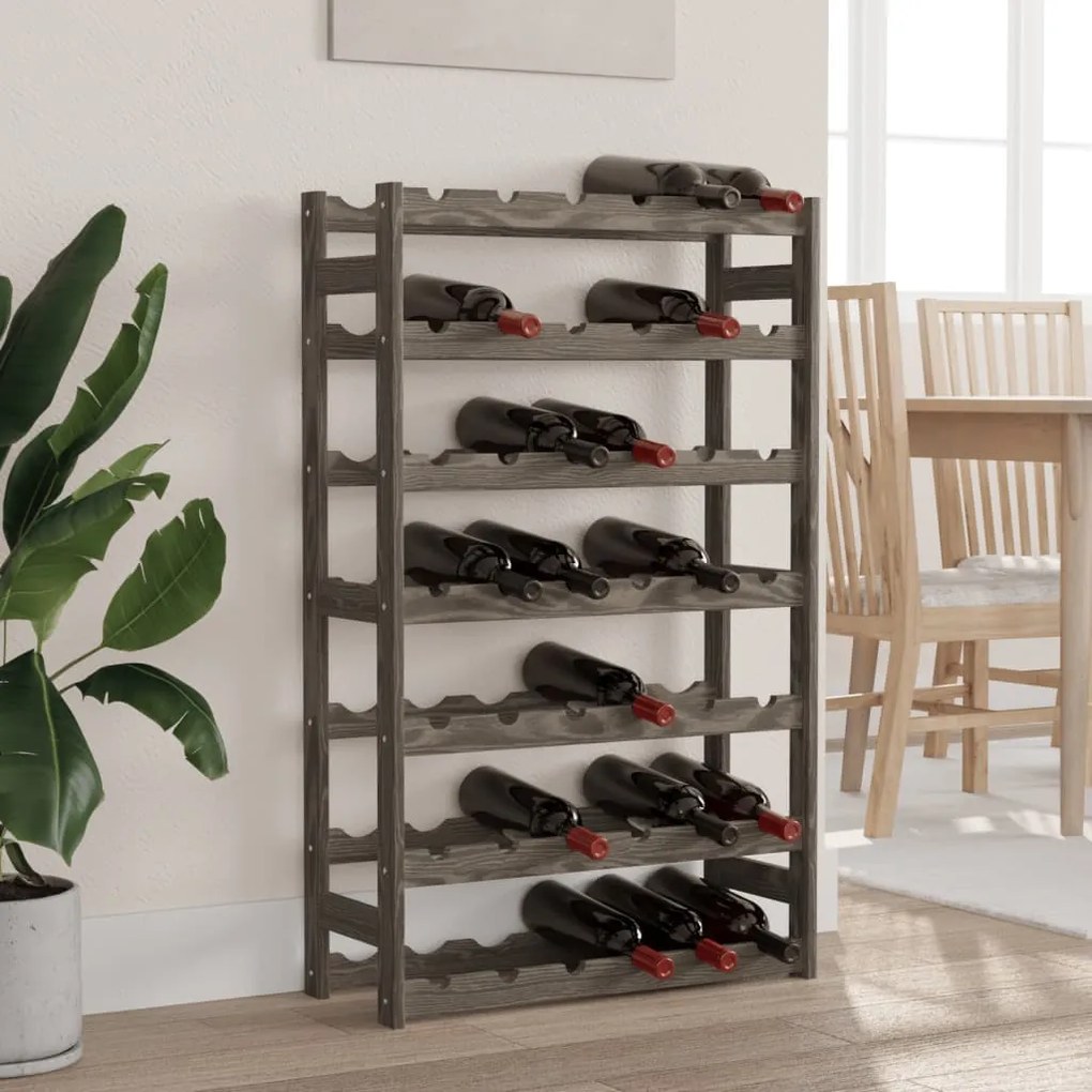 Portabottiglie per 42 bottiglie grigio legno massello di pino
