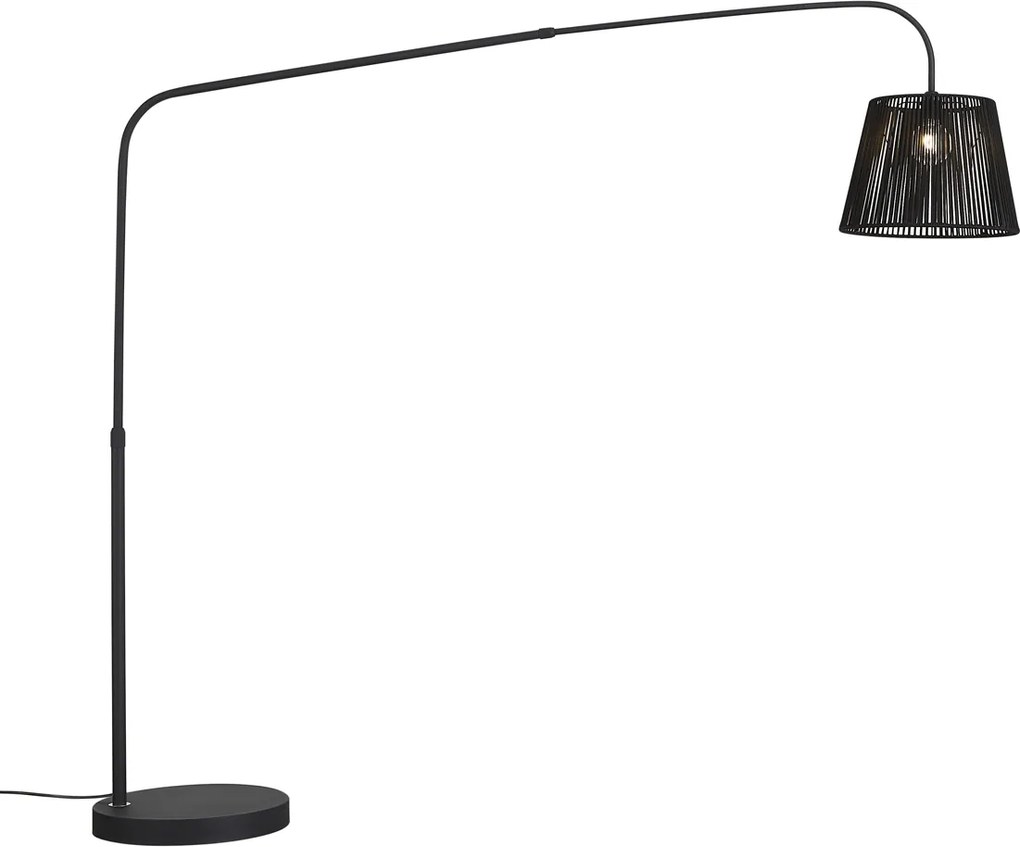 Lampada da terra per esterni Japandi nera con paralume in corda IP44 - Arc Jayla