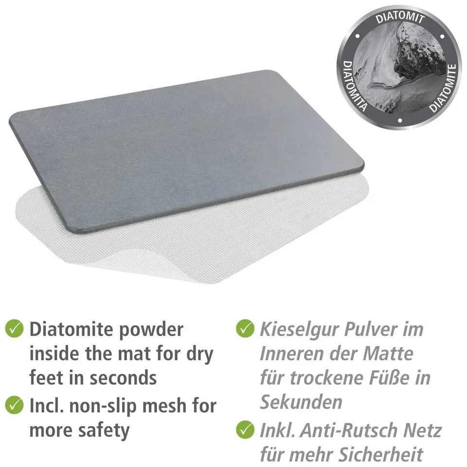 Tappetino da bagno grigio in terra di diatomee 39x60 cm Simi - Wenko