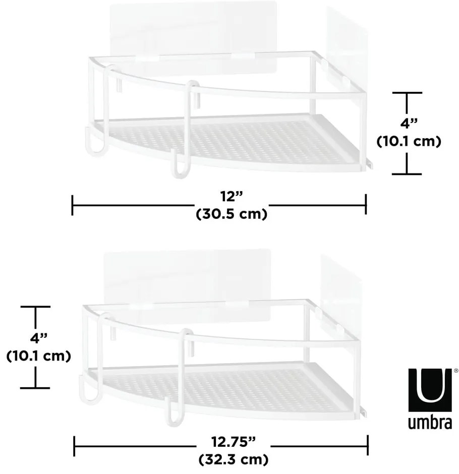 Mensole angolari bianche autoportanti in acciaio per bagno 2 pezzi Cubiko - Umbra