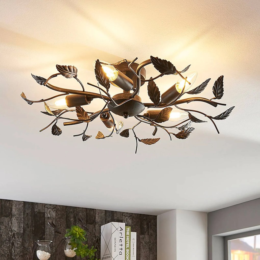 Plafoniera soffitto Yos Lindby, dimmerabile, Nero, Camera da letto, Metallo, Fiorentino, Plafoniera