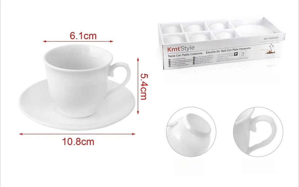 Set da 6 Tazzine da Caffè Espresso Bianche Con Piattini Moderno