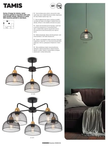 Redo 01-1573 - Lampadario a sospensione con cavo TAMIS 3xE27/42W/230V Ø 59 cm, nero