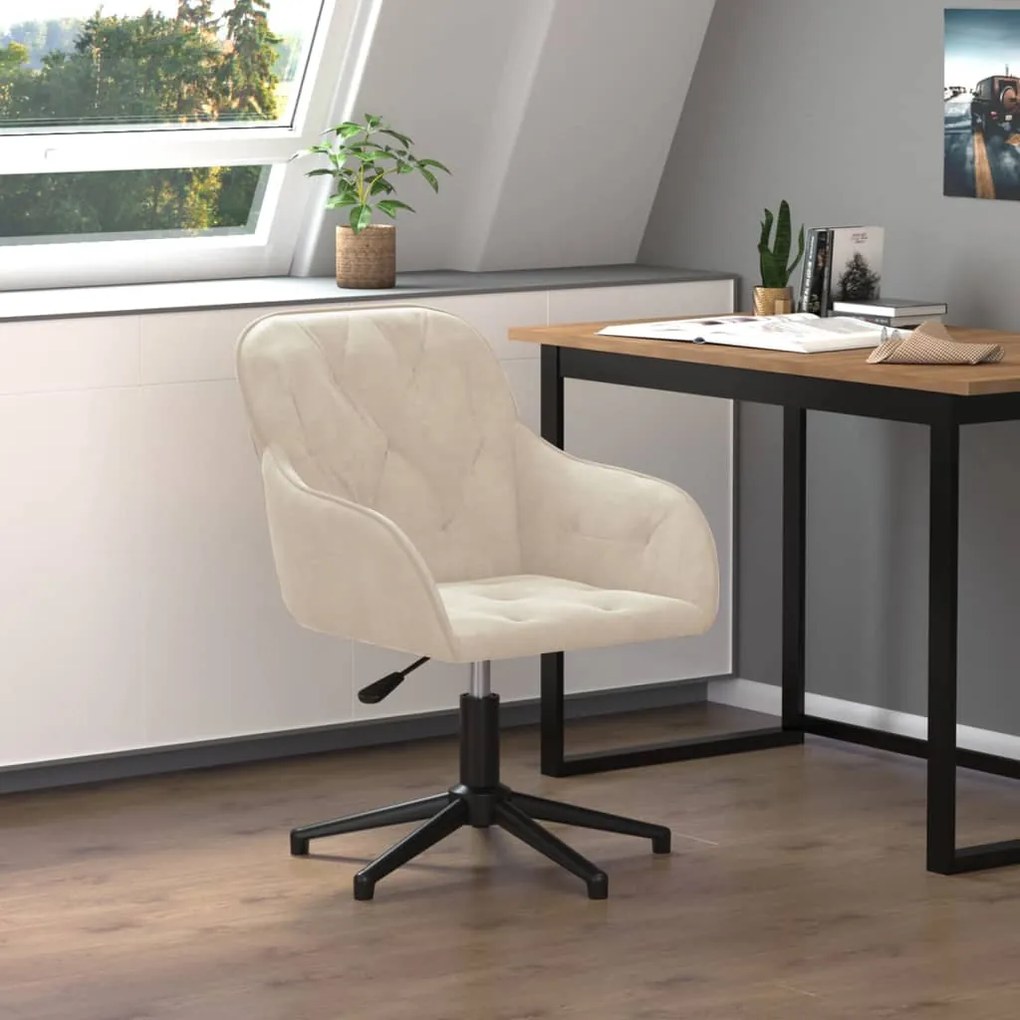Sedia Da Ufficio Girevole Crema İn Velluto /