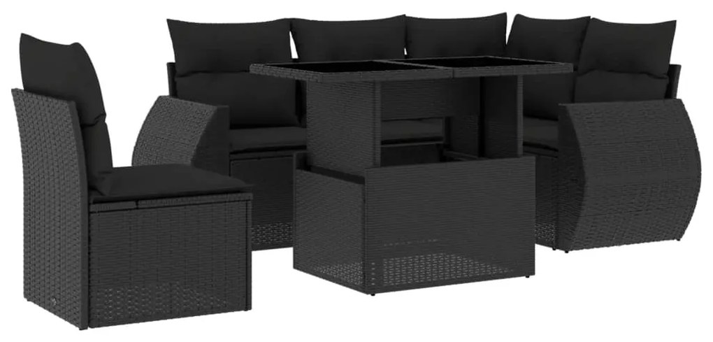 Set divano da giardino 6 pz con cuscini nero in polyrattan