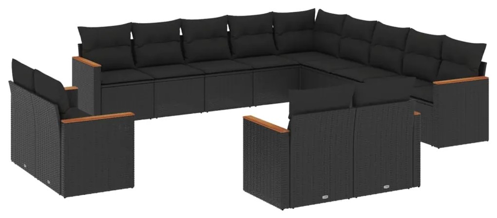 Set divani da giardino 13pz con cuscini nero in polyrattan