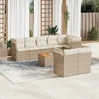 Set Divano da Giardino 9 pz con Cuscini Beige in Polyrattan 3256065