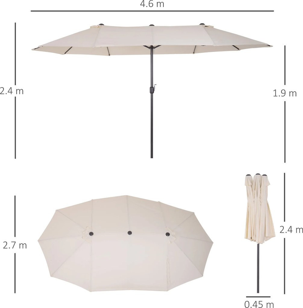 Ombrellone da Giardino 4,6x2,7 m Palo Ø48 mm Doppio Tetto Beige...