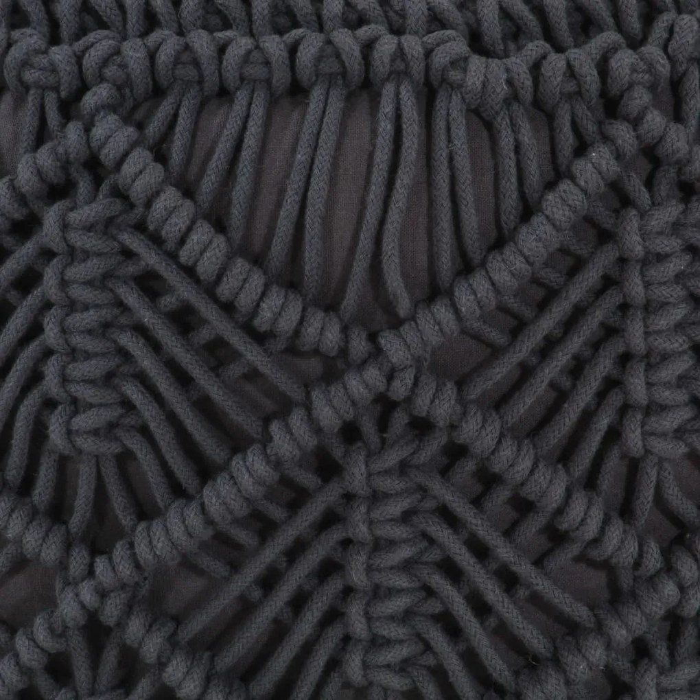 Pouf lavorato a mano macramé antracite 45x30 cm in cotone